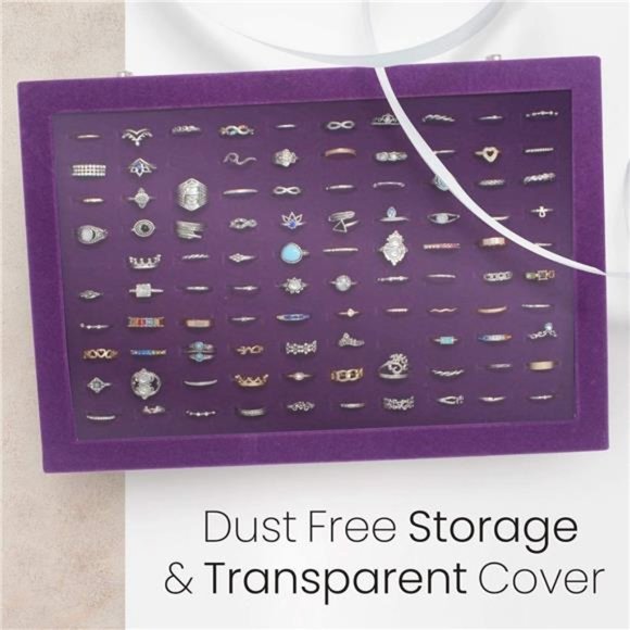 Velvet RingOrganizer Display Case with TransparentGlass,Jewelry Storage RingTray - Picture 5 of 6